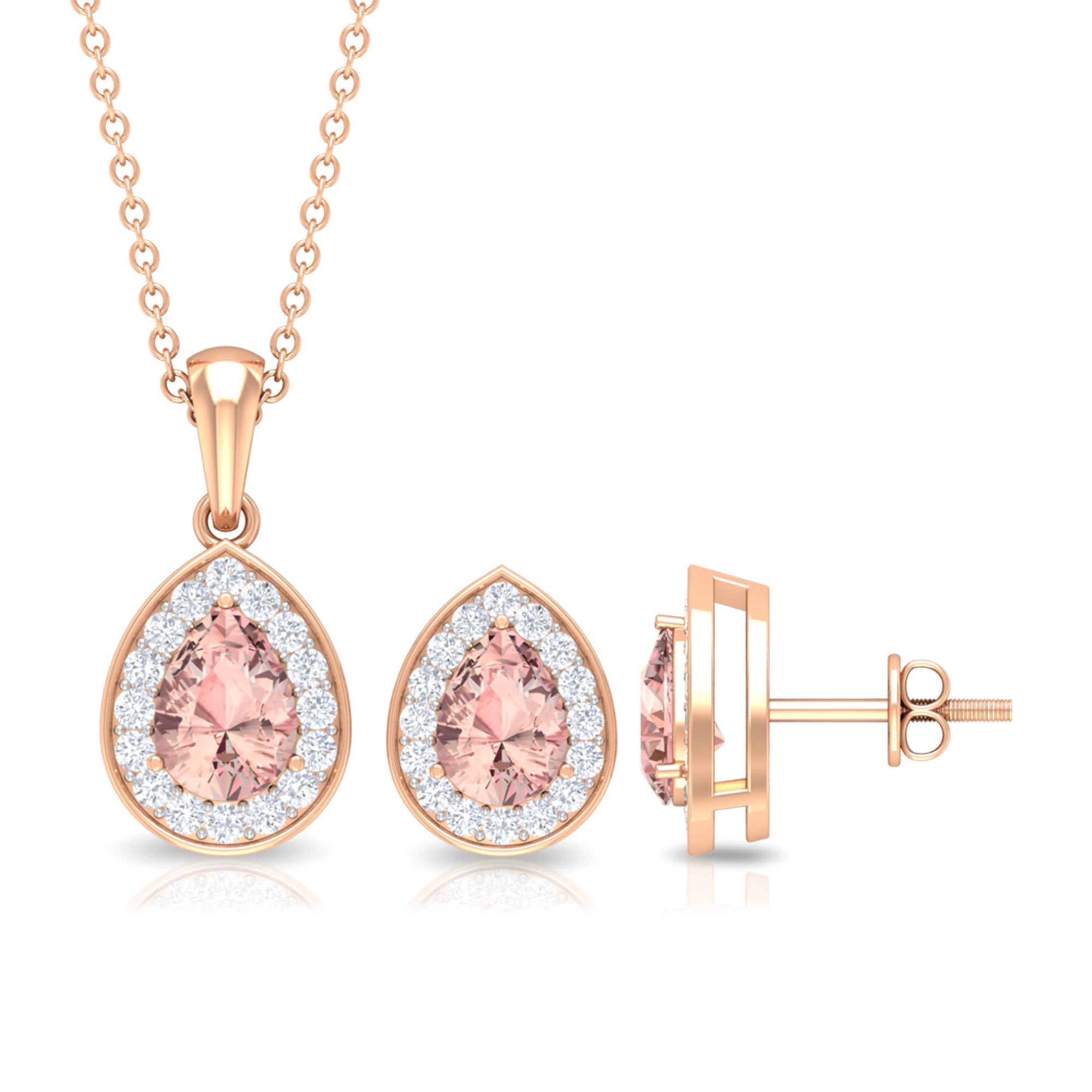 3 CT Pear Cut Peach Morganite Jewelry Set with Moissanite Morganite - ( AAA ) - Quality - Rosec Jewels