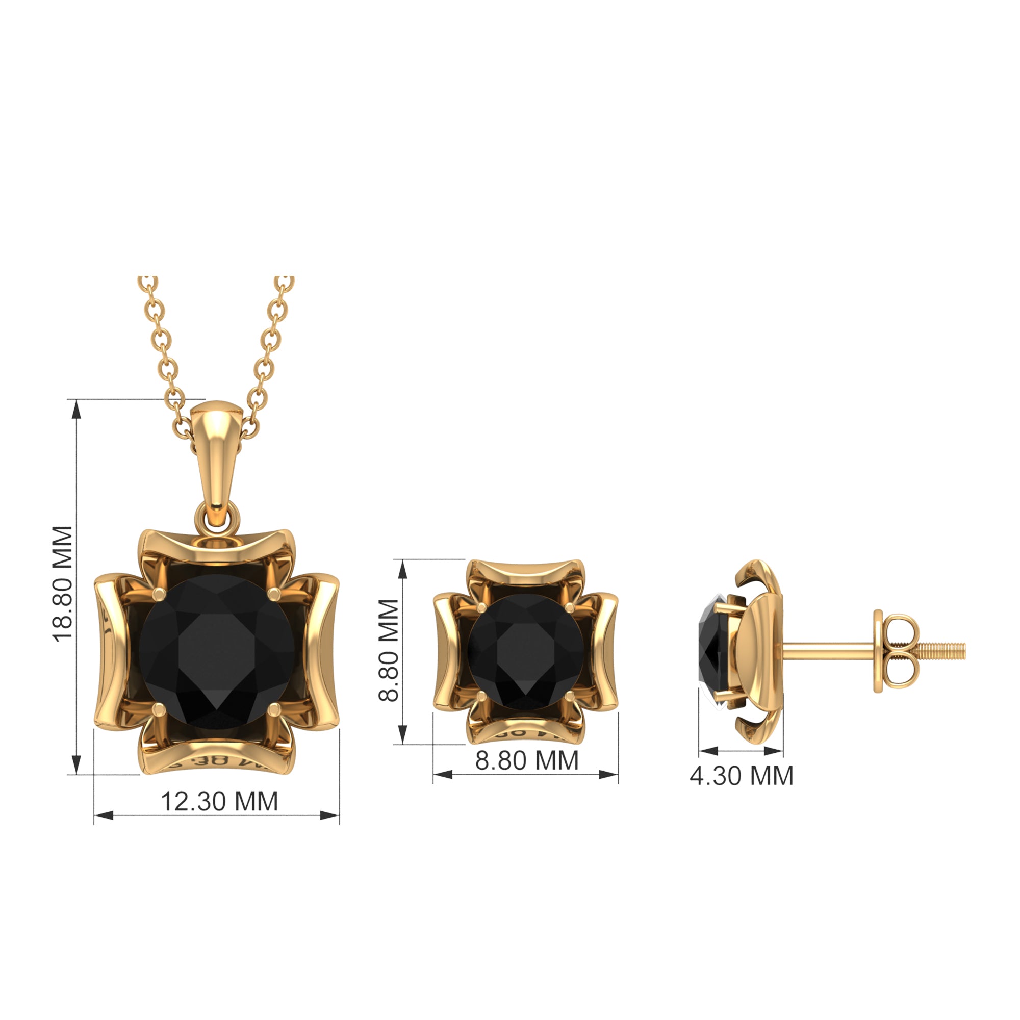 5.5 CT Solitaire Created Black Diamond Gothic Pendant and Earrings Set Lab Created Black Diamond - ( AAAA ) - Quality - Rosec Jewels