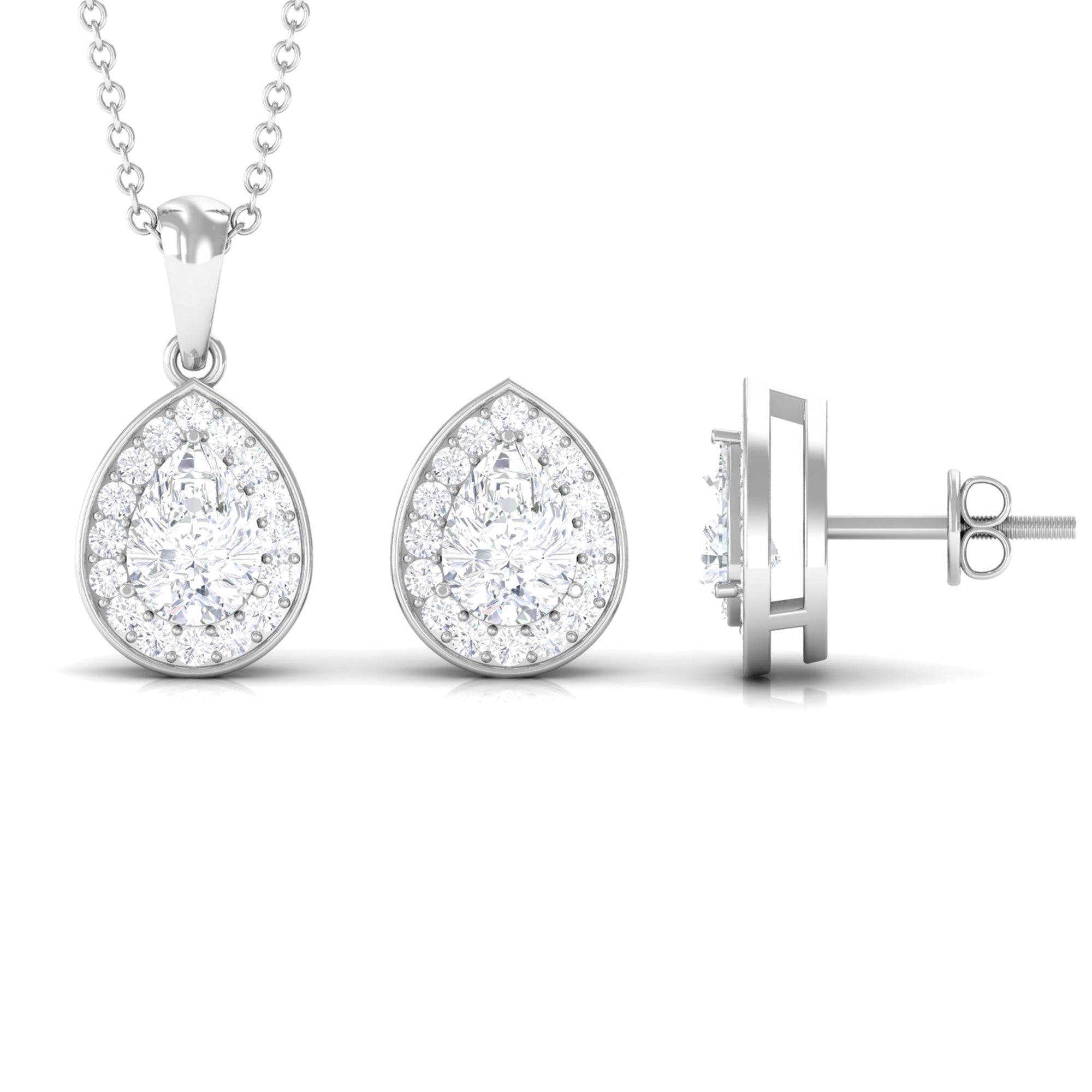 Certified Moissanite Teardrop Jewelry Set Moissanite - ( D-VS1 ) - Color and Clarity - Rosec Jewels