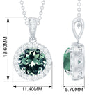 Created Green Sapphire and Moissanite Halo Pendant Necklace Lab Created Green Sapphire - ( AAAA ) - Quality - Rosec Jewels