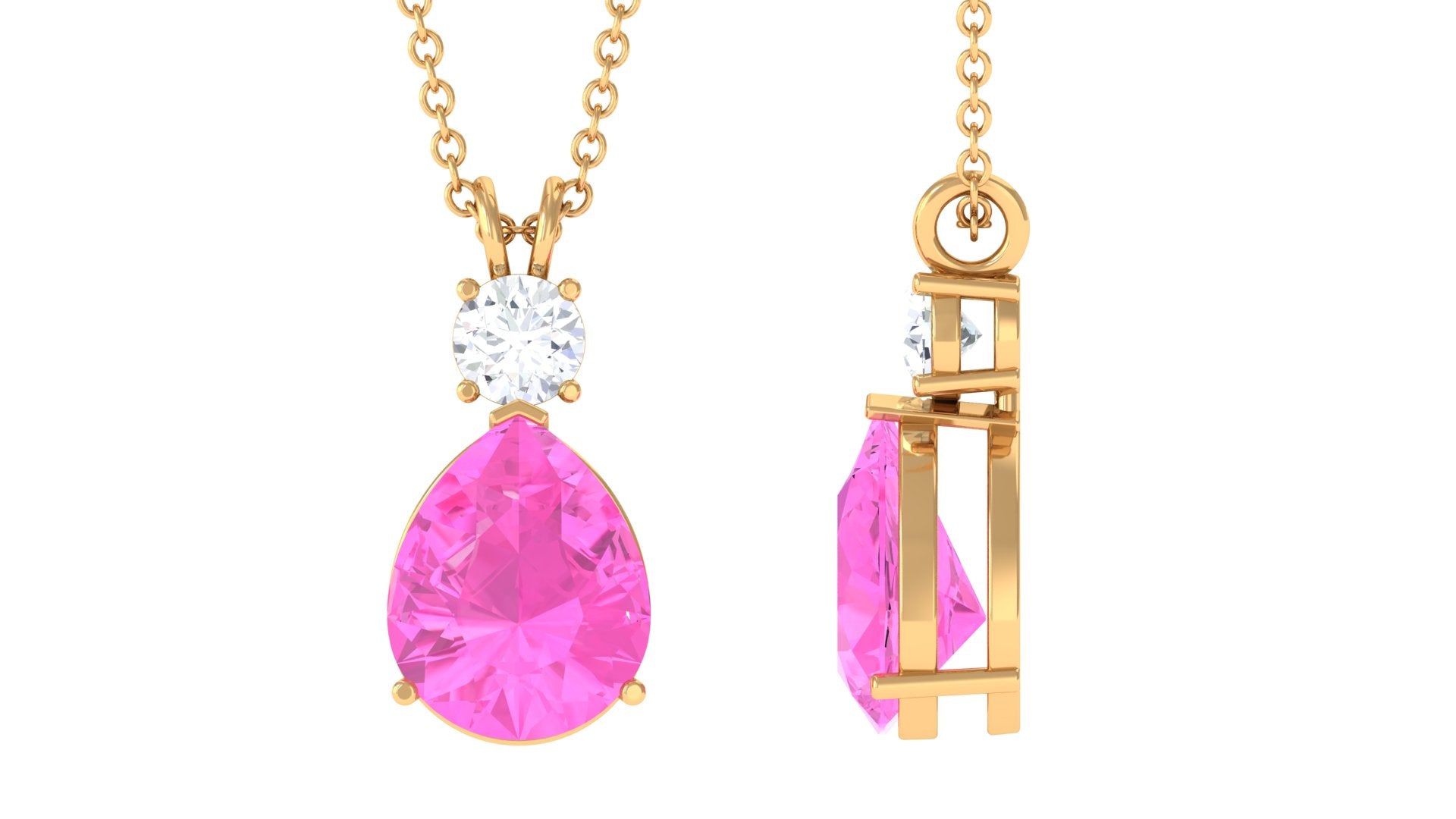 Pear Cut Created Pink Sapphire Drop Pendant Necklace Lab Created Pink Sapphire - ( AAAA ) - Quality - Rosec Jewels