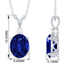 Oval Created Blue Sapphire Solitaire Pendant with Dainty Moissanite Lab Created Blue Sapphire - ( AAAA ) - Quality - Rosec Jewels