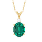 Oval Created Emerald and Moissanite Solitaire Pendant Lab Created Emerald - ( AAAA ) - Quality - Rosec Jewels