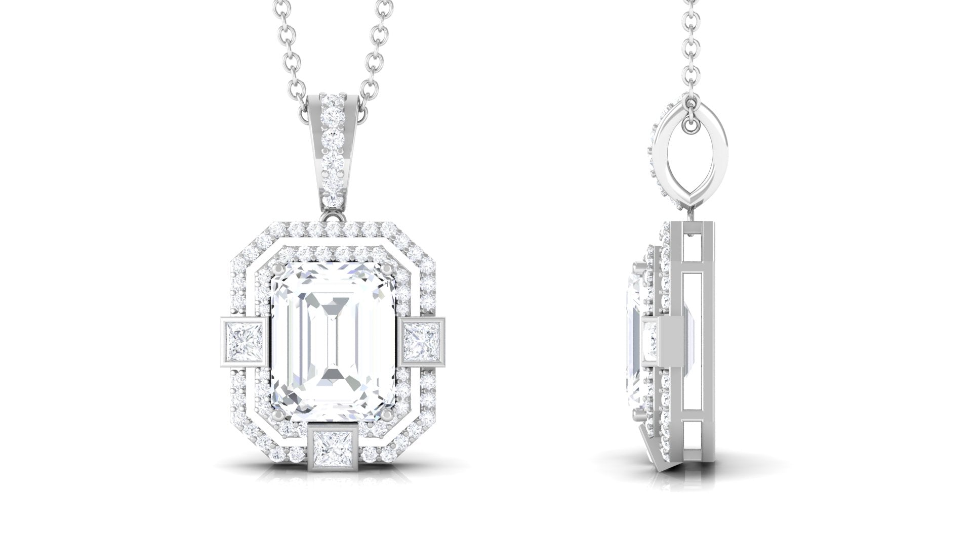 Vintage Style Emerald Cut Zircon Pendant Necklace Zircon - ( AAAA ) - Quality - Rosec Jewels