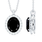 Lab Grown Black Diamond and Diamond Halo Pendant Necklace Lab Created Black Diamond - ( AAAA ) - Quality - Rosec Jewels