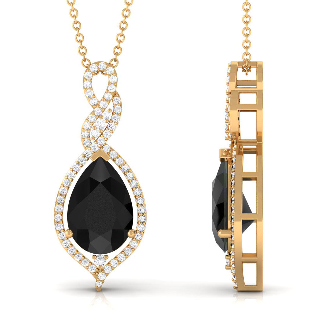 Black Onyx Teardrop Dangle Pendant with Moissanite Accent Black Onyx - ( AAA ) - Quality - Rosec Jewels