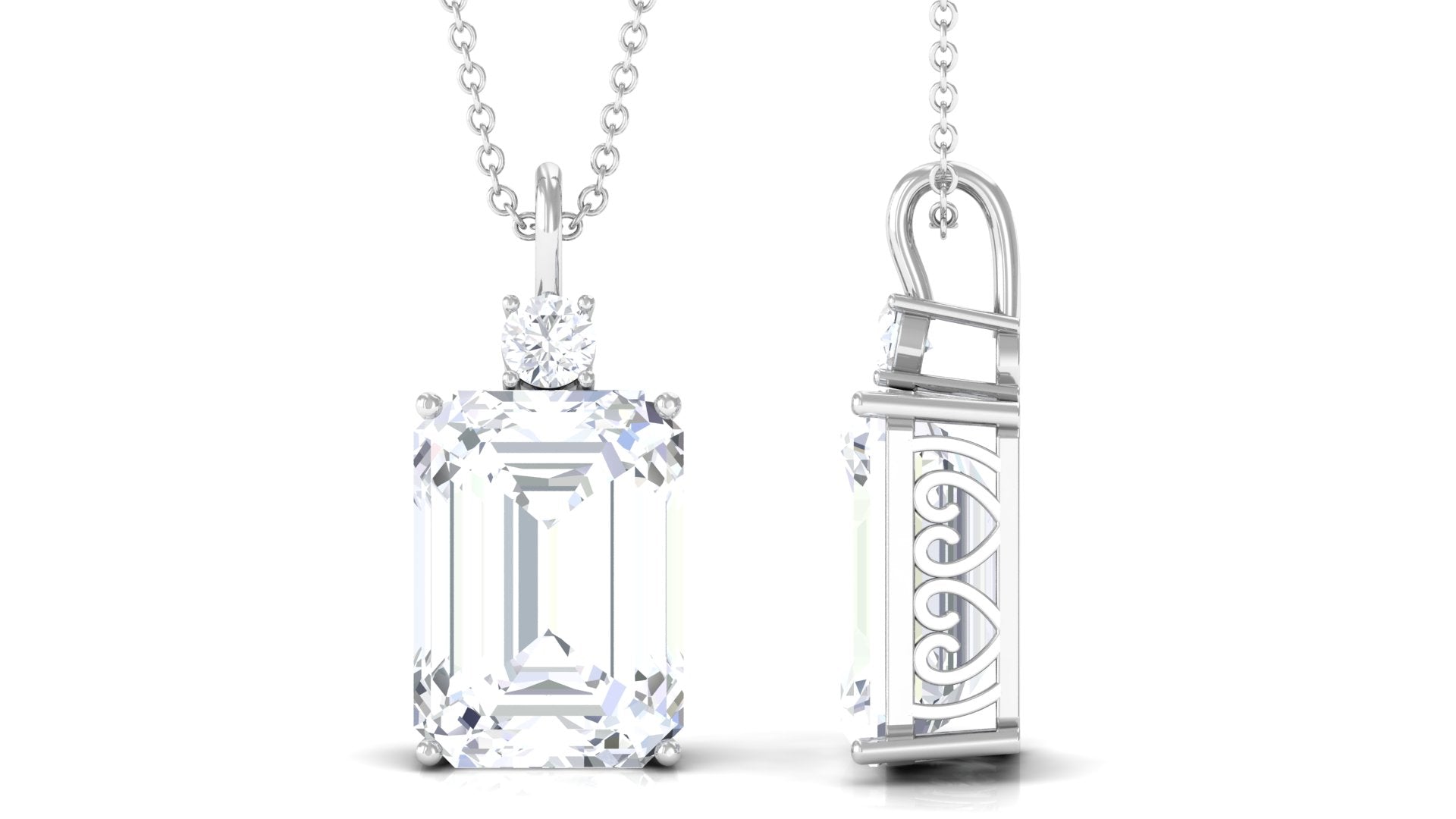 Round and Emerald Cut Moissanite Solitaire Pendant Necklace Moissanite - ( D-VS1 ) - Color and Clarity - Rosec Jewels