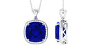 Cushion Cut Created Blue Sapphire and Diamond Halo Pendant Necklace Lab Created Blue Sapphire - ( AAAA ) - Quality - Rosec Jewels