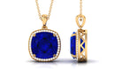 Cushion Cut Created Blue Sapphire and Diamond Halo Pendant Necklace Lab Created Blue Sapphire - ( AAAA ) - Quality - Rosec Jewels