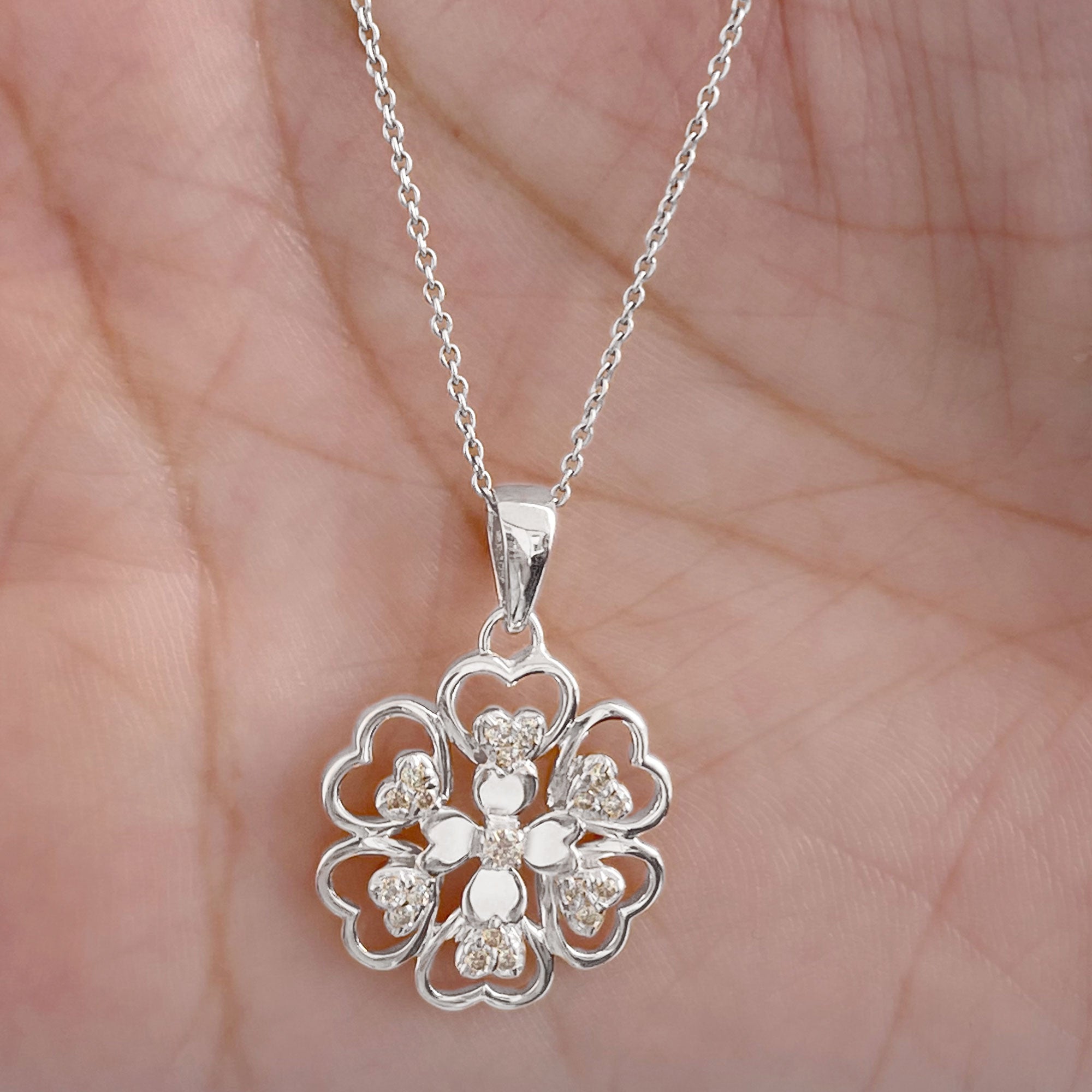 0.25 CT Natural Diamond Heart Gold Petal Flower Pendant Necklace Diamond - ( HI-SI ) - Color and Clarity - Rosec Jewels