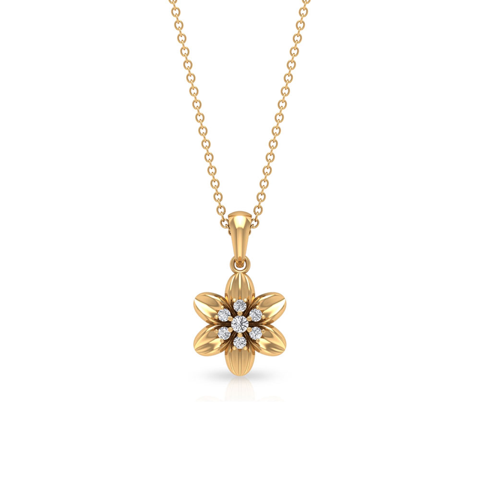 Round Cut Diamond Flower Pendant Necklace Diamond - ( HI-SI ) - Color and Clarity - Rosec Jewels