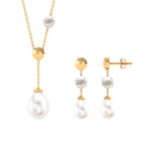 Minimal Natural Freshwater Pearl Drop Necklace Earrings Set Freshwater Pearl - ( AAA ) - Quality - Rosec Jewels