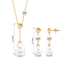 Minimal Natural Freshwater Pearl Drop Necklace Earrings Set Freshwater Pearl - ( AAA ) - Quality - Rosec Jewels