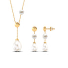 Minimal Natural Freshwater Pearl Drop Necklace Earrings Set Freshwater Pearl - ( AAA ) - Quality - Rosec Jewels