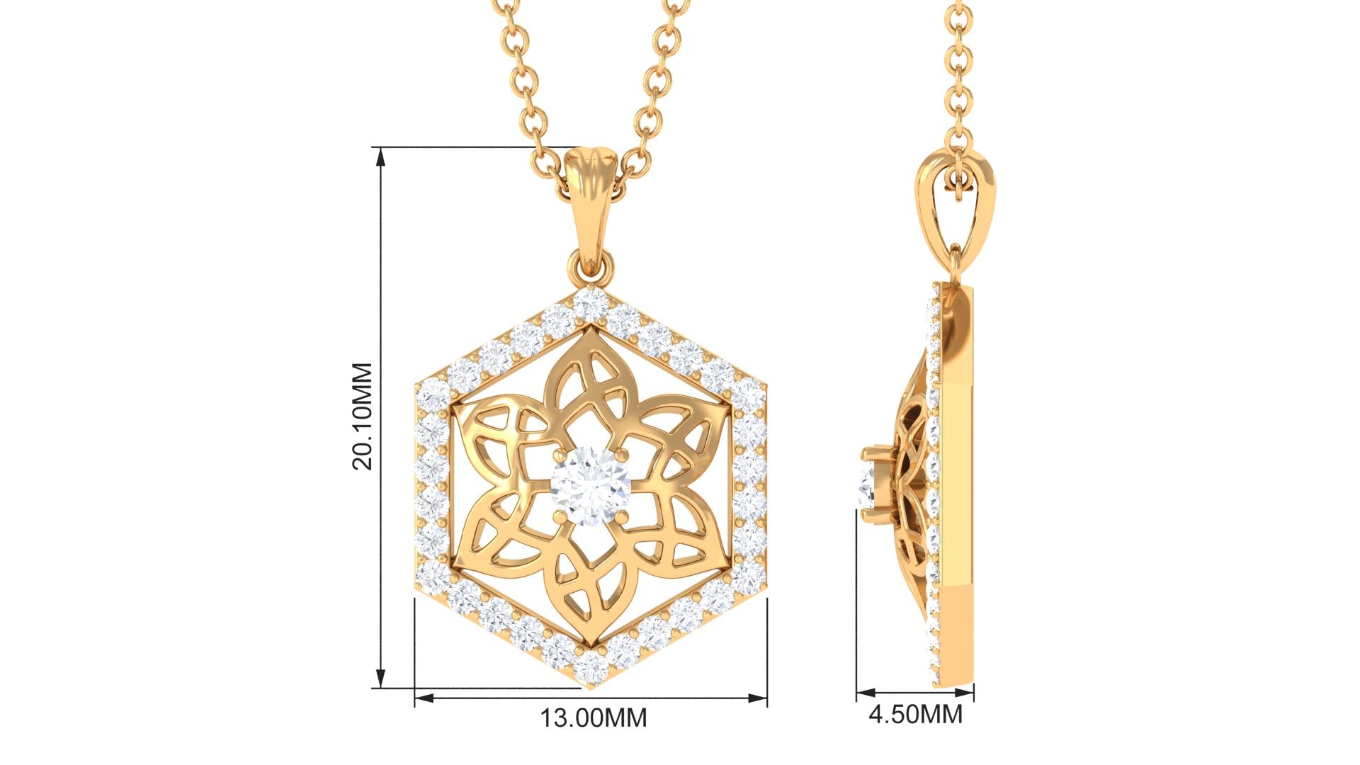 0.50 CT Certified Moissanite Floral Pendant in Gold Moissanite - ( D-VS1 ) - Color and Clarity - Rosec Jewels