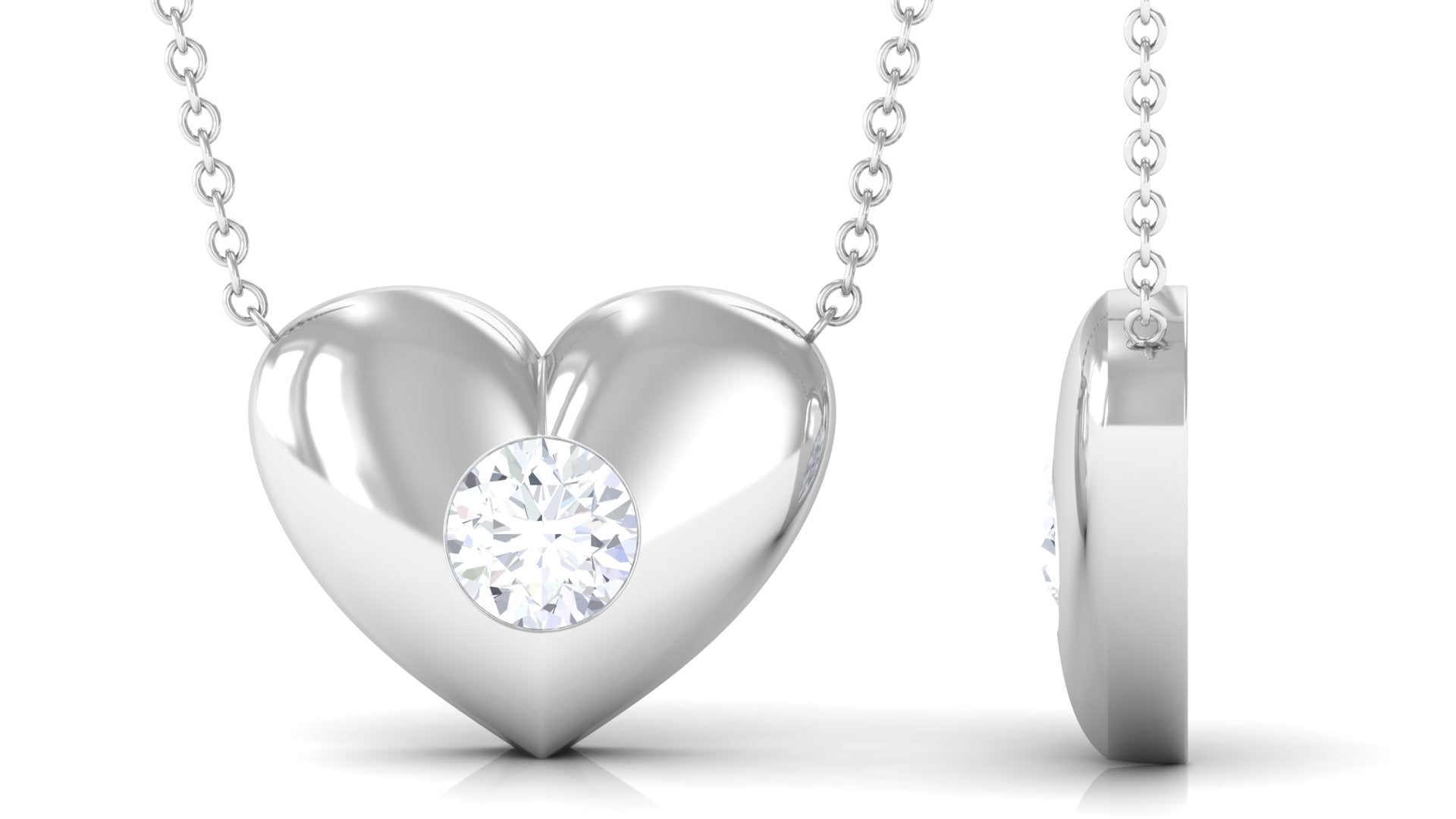 1/2 CT Moissanite Gold Heart Shape Necklace in Flush Setting Moissanite - ( D-VS1 ) - Color and Clarity - Rosec Jewels