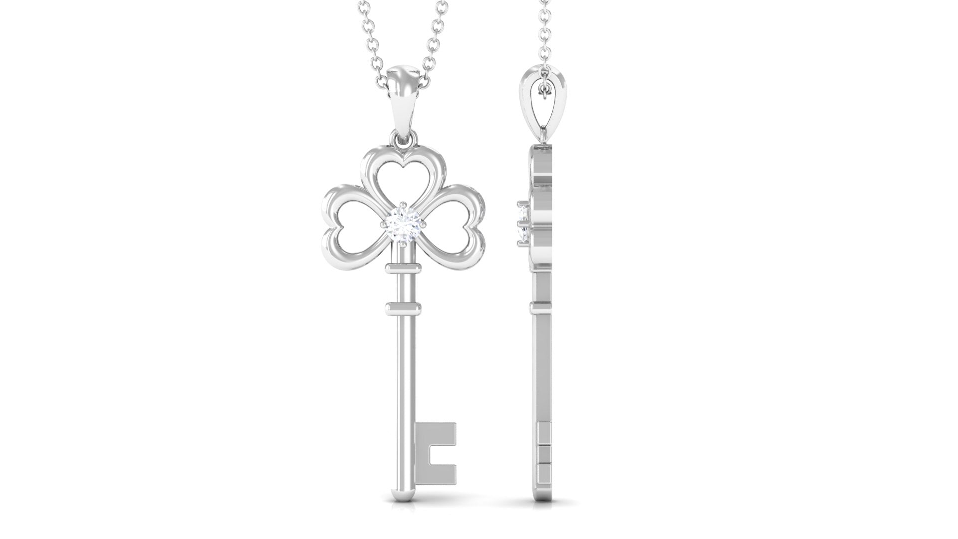 Certified Moissanite Cute Heart Key Pendant Moissanite - ( D-VS1 ) - Color and Clarity - Rosec Jewels