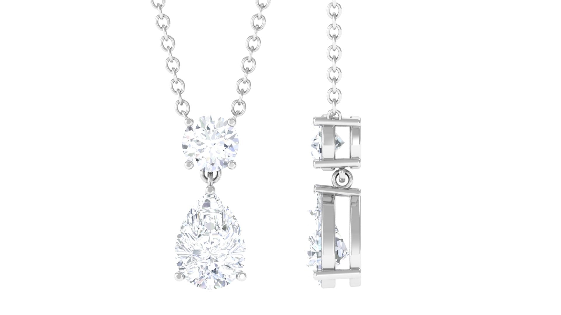 Certified Moissanite Two Stone Drop Necklace Moissanite - ( D-VS1 ) - Color and Clarity - Rosec Jewels