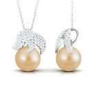 Round South Sea Pearl and Moissanite Leaf Pendant South Sea Pearl - ( AAA ) - Quality - Rosec Jewels