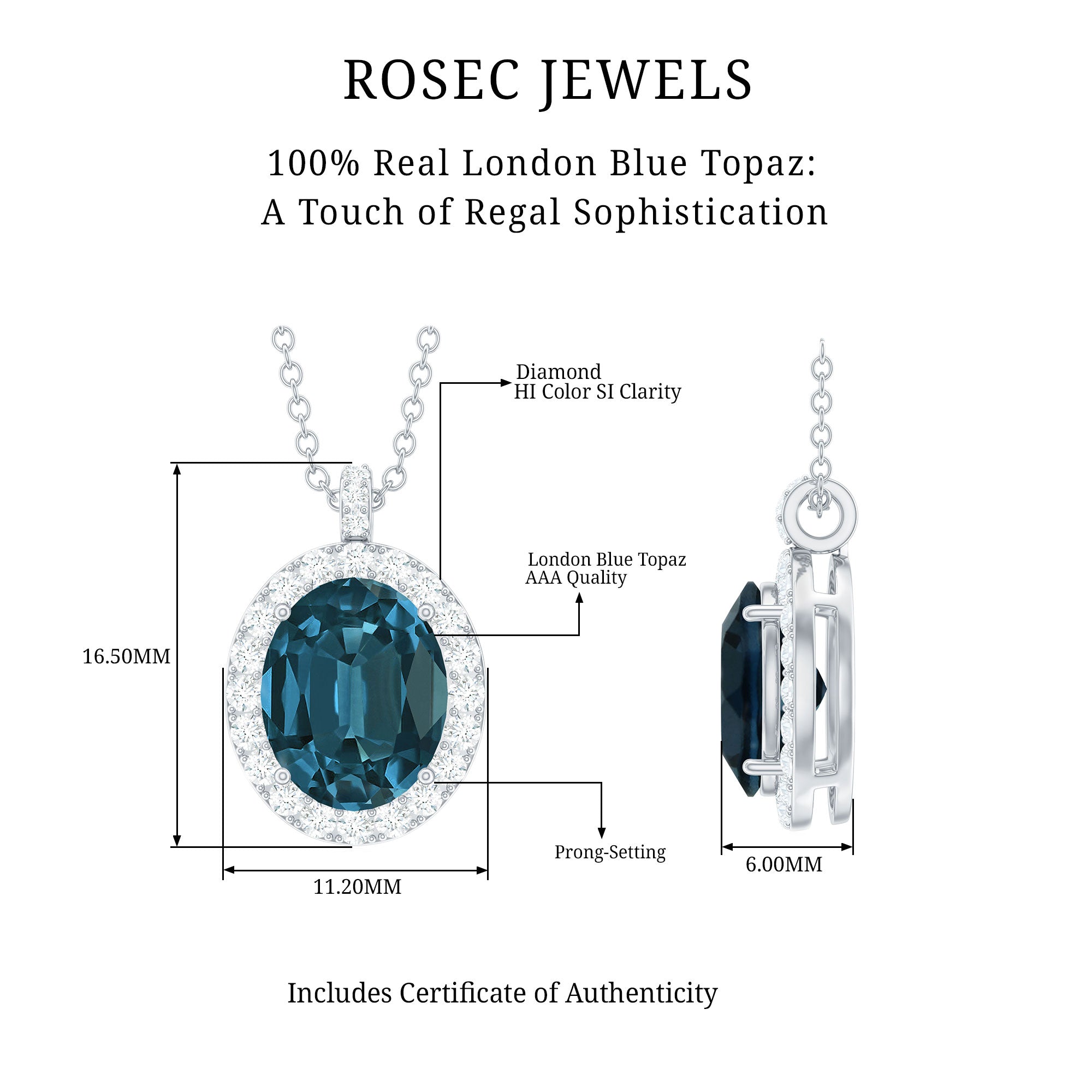 3 CT Oval Cut London Blue Topaz and Diamond Halo Pendant London Blue Topaz - ( AAA ) - Quality - Rosec Jewels