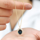 3 CT Oval Cut London Blue Topaz and Diamond Halo Pendant London Blue Topaz - ( AAA ) - Quality - Rosec Jewels