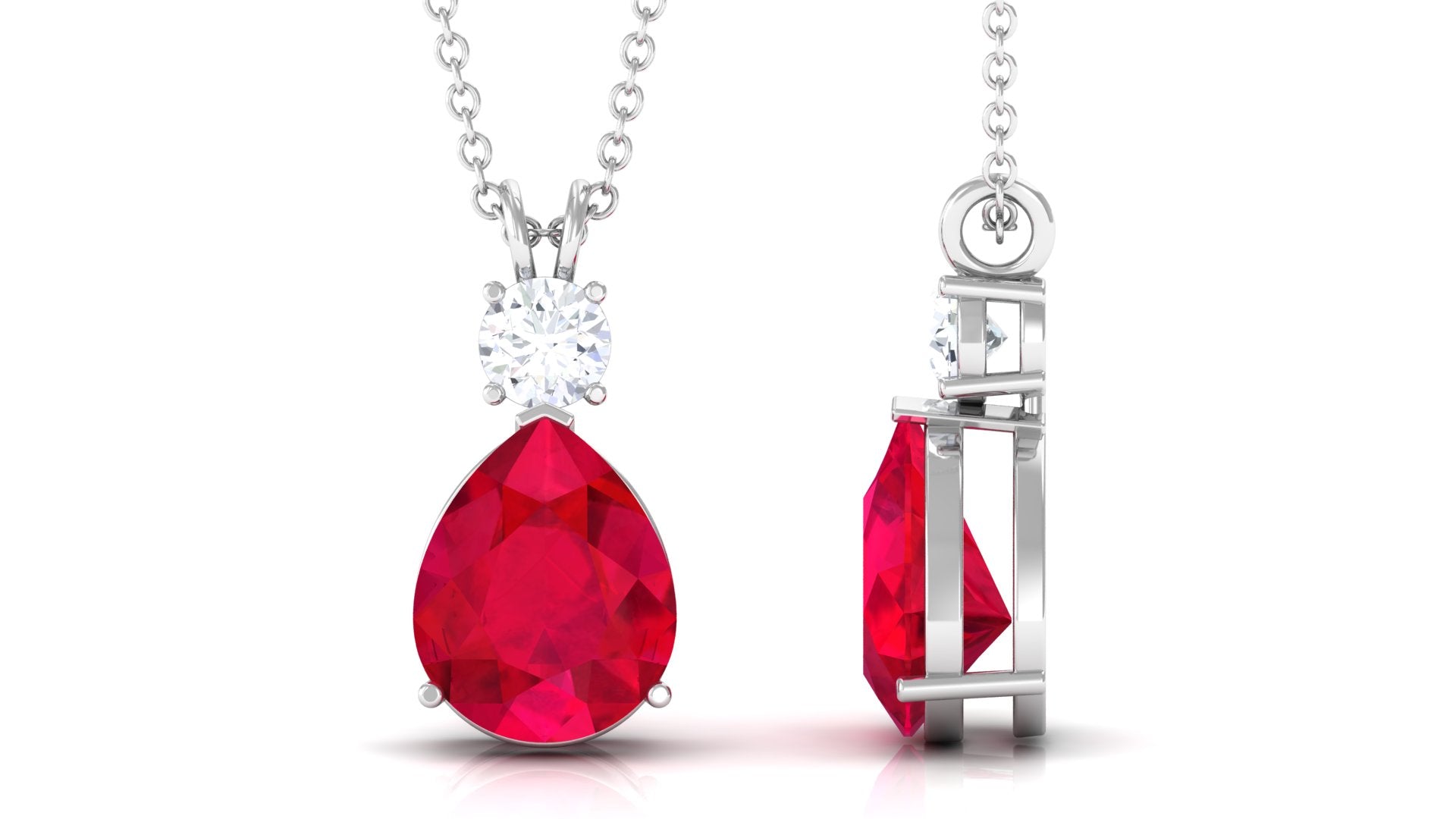 Classic Created Ruby Teardrop Pendant with Moissanite Lab Created Ruby - ( AAAA ) - Quality - Rosec Jewels