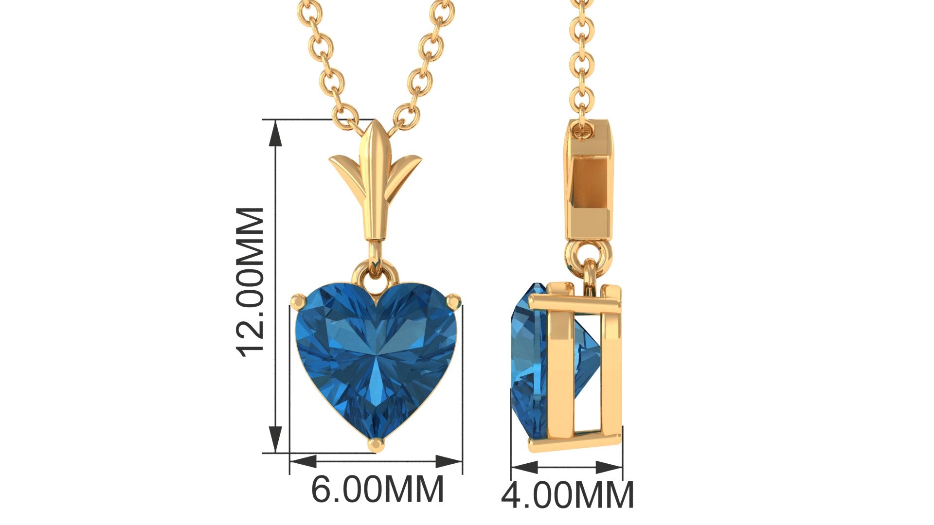 1 CT Heart Shape London Blue Topaz Solitaire Necklace in Gold London Blue Topaz - ( AAA ) - Quality - Rosec Jewels