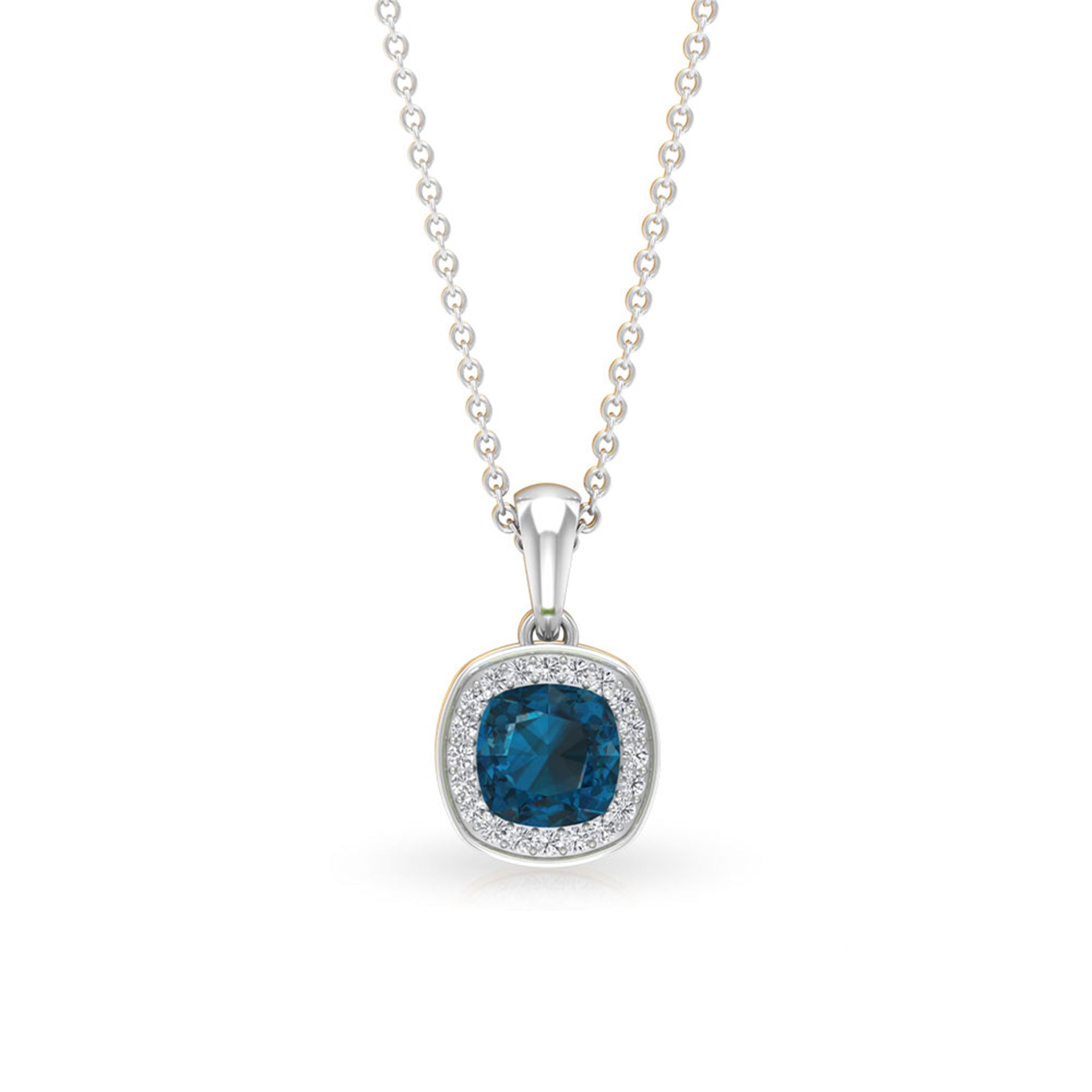 3.25 CT Cushion Shape London Blue Topaz Pendant with Diamond Halo London Blue Topaz - ( AAA ) - Quality - Rosec Jewels