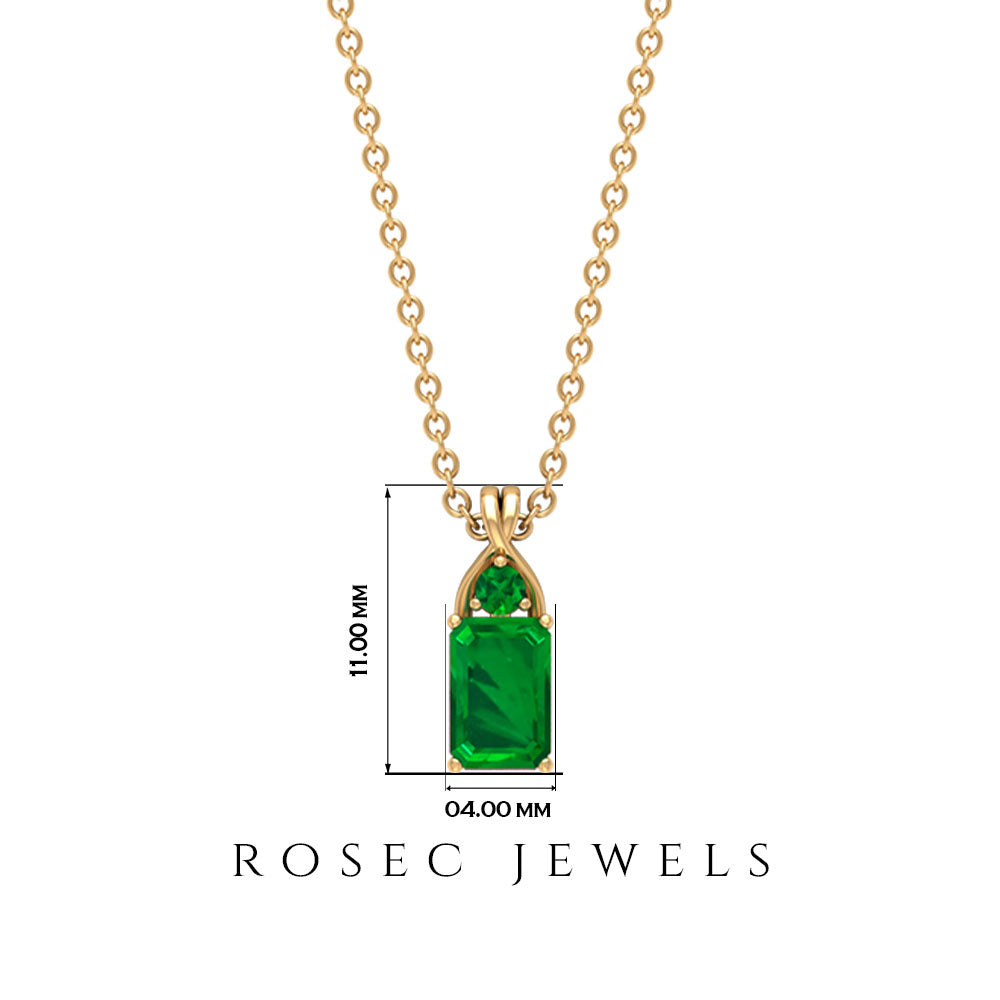 Minimal Created Emerald Pendant Necklace Lab Created Emerald - ( AAAA ) - Quality - Rosec Jewels