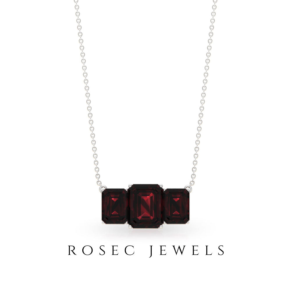 3 CT Three Stone Octagon Shape Garnet Pendant Necklace for Women Garnet - ( AAA ) - Quality - Rosec Jewels