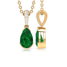 3/4 CT Pear Cut Emerald Solitaire Pendant in Half Bezel Setting with Diamond Accent Bail Emerald - ( AAA ) - Quality - Rosec Jewels