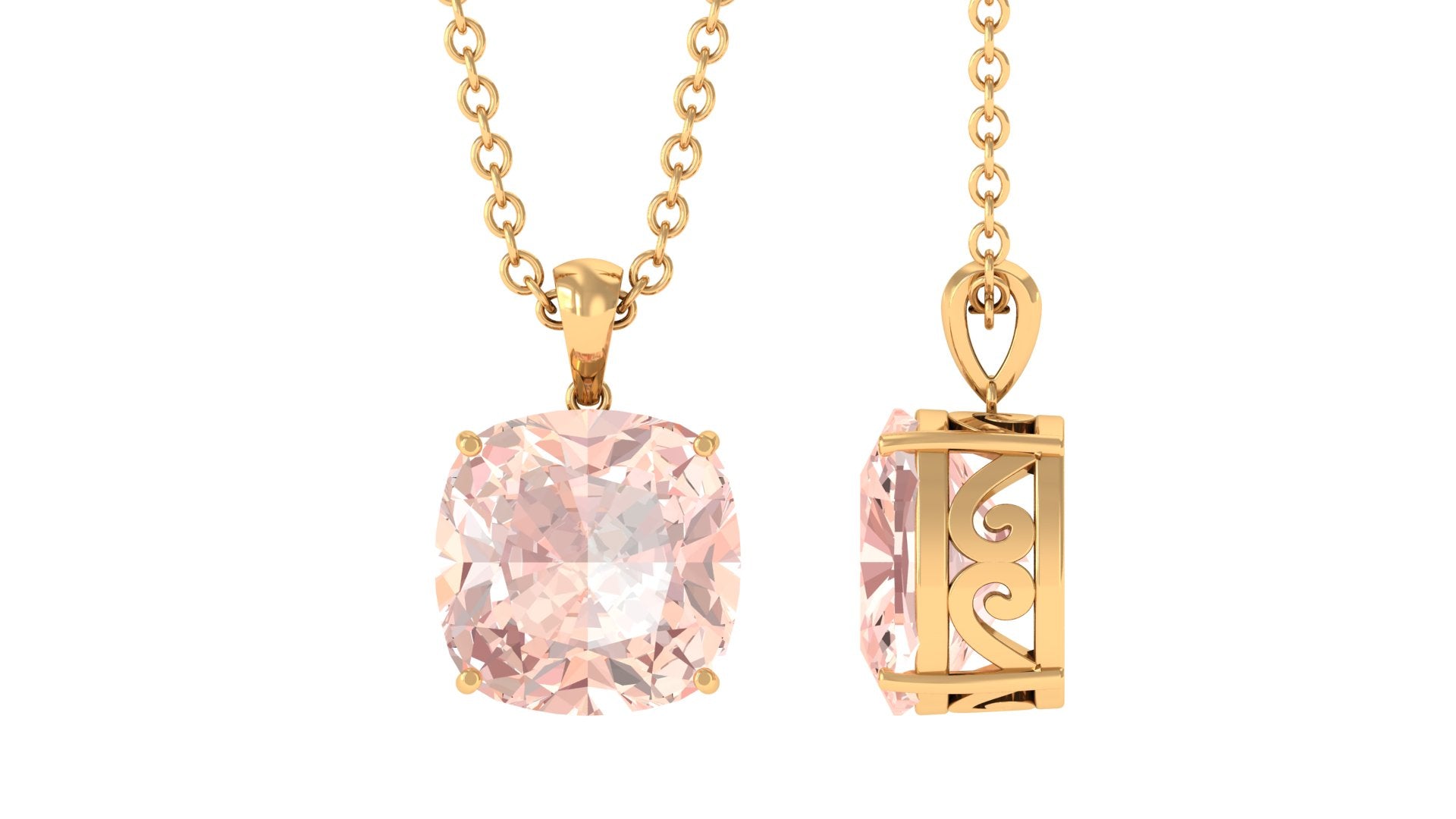 8 MM Cushion Cut Morganite Solitaire Pendant in 4 Prong Setting Morganite - ( AAA ) - Quality - Rosec Jewels