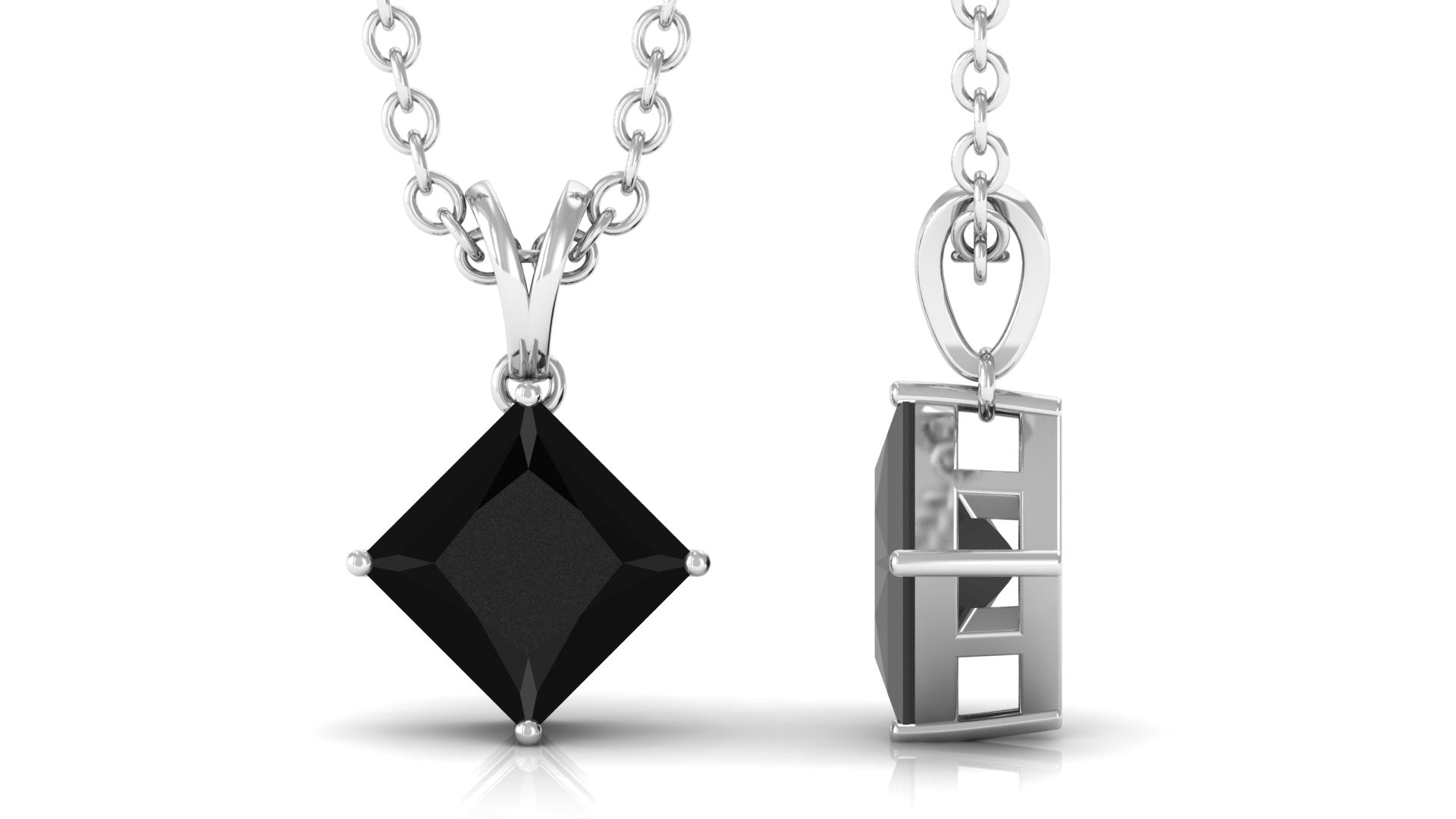 4.50 MM Minimal Princess Cut Black Diamond Solitaire Pendant Necklace in 4 Prong Diagonal Setting with Rabbit Ear Bail Lab Created Black Diamond - ( AAAA ) - Quality - Rosec Jewels