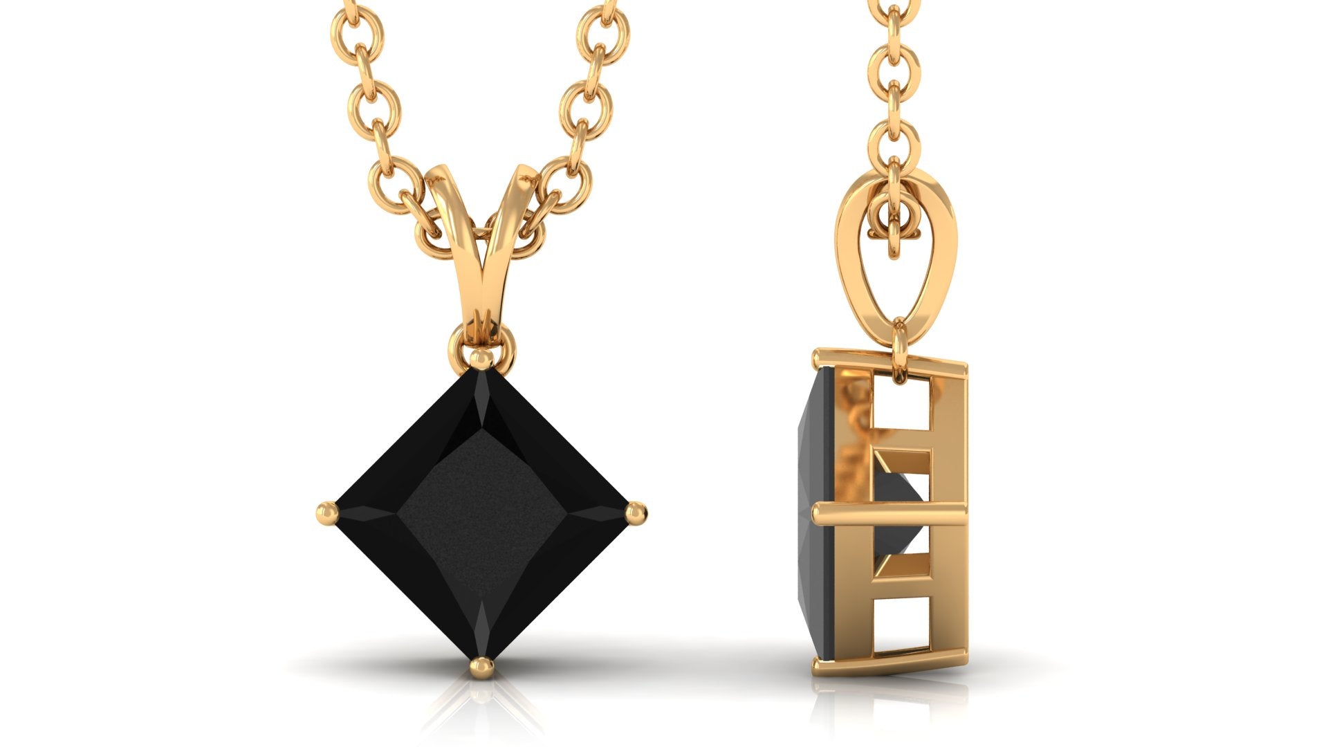 4.50 MM Minimal Princess Cut Black Diamond Solitaire Pendant Necklace in 4 Prong Diagonal Setting with Rabbit Ear Bail Lab Created Black Diamond - ( AAAA ) - Quality - Rosec Jewels