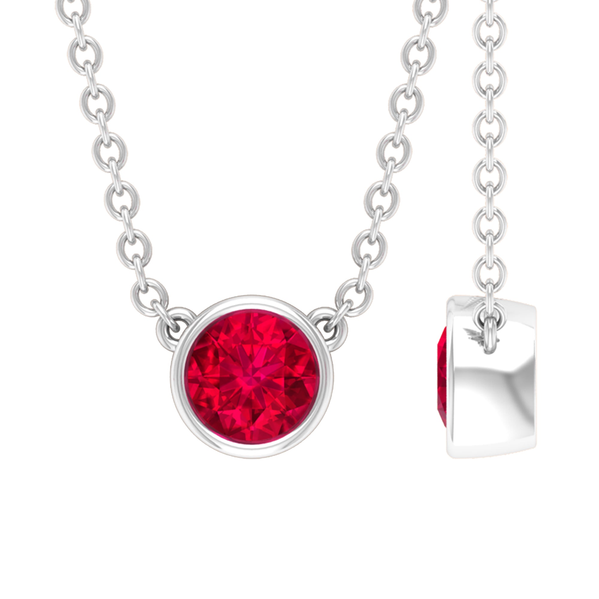 Bezel Set Round Ruby Solitaire Necklace Ruby - ( AAA ) - Quality - Rosec Jewels