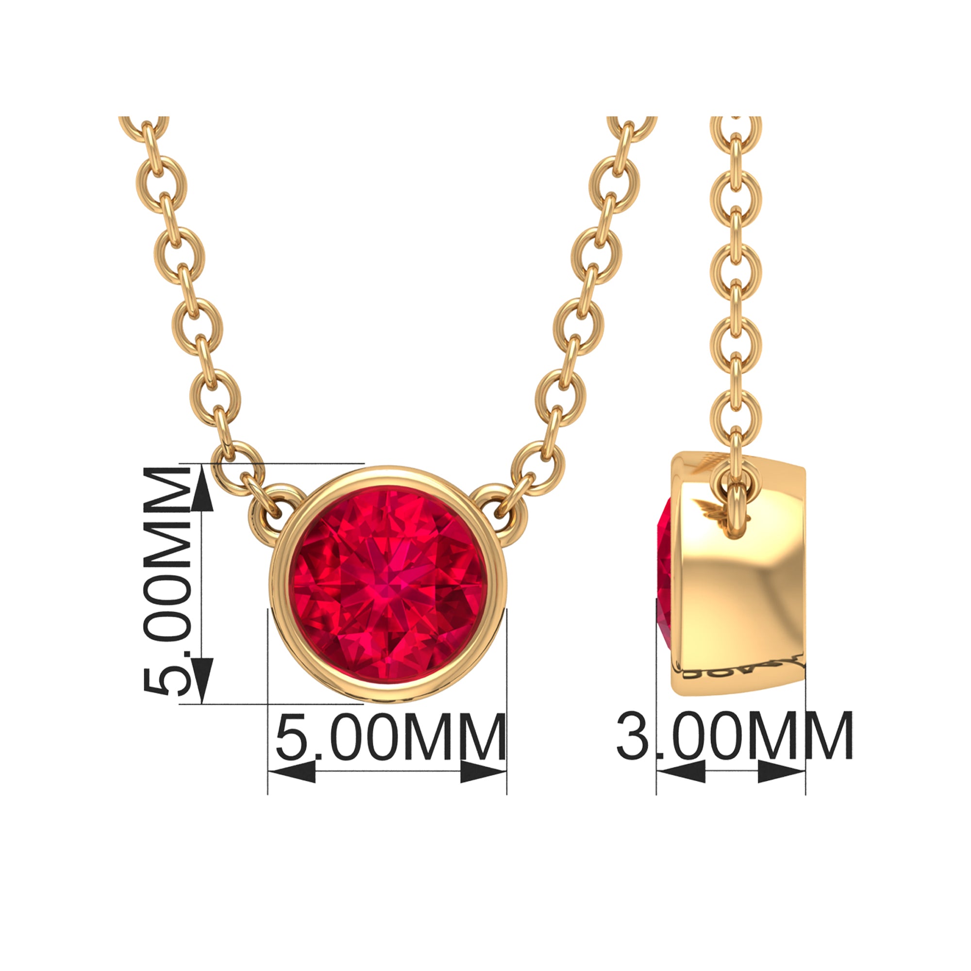 Bezel Set Round Ruby Solitaire Necklace Ruby - ( AAA ) - Quality - Rosec Jewels