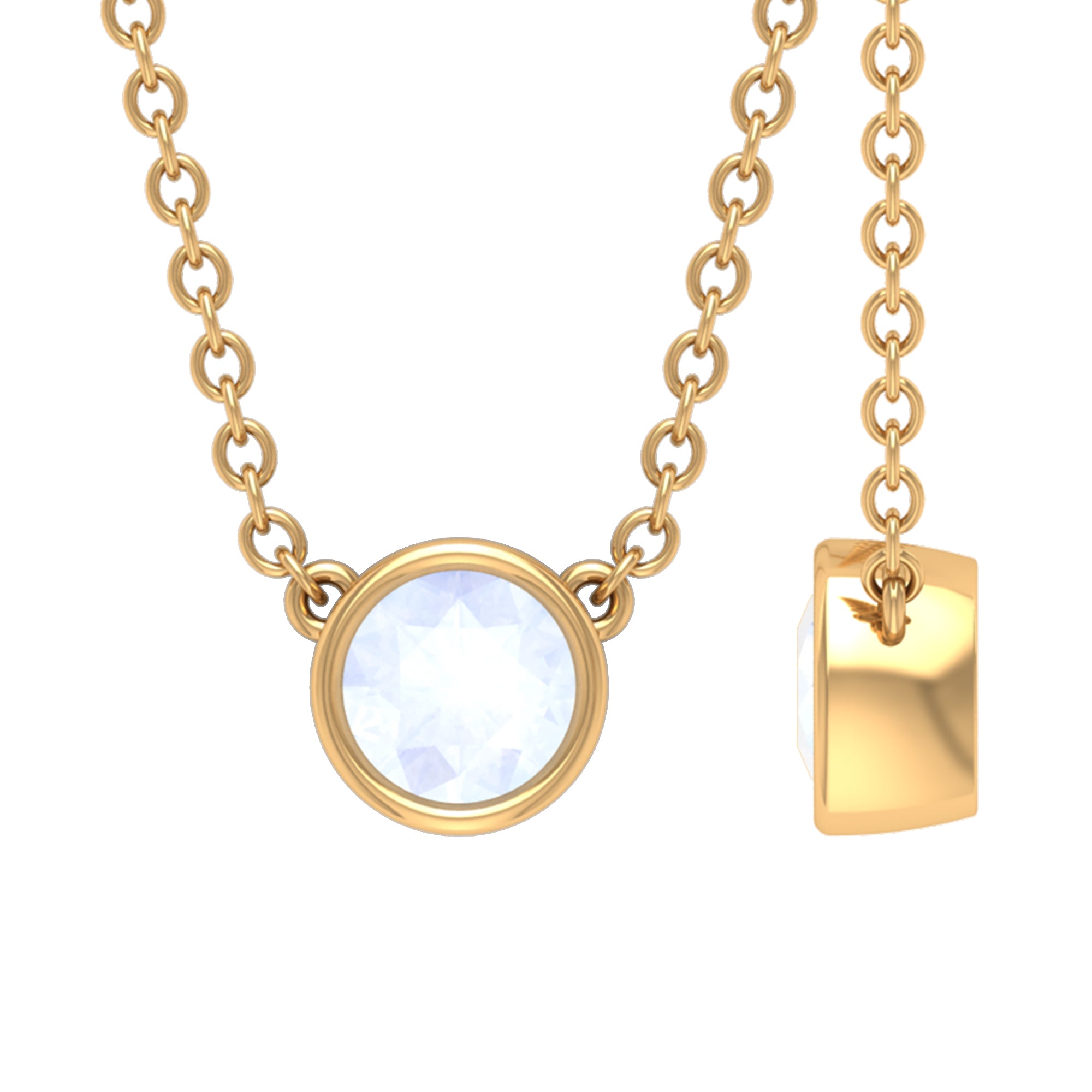 Bezel Set Round Moonstone Solitaire Necklace Moonstone - ( AAA ) - Quality - Rosec Jewels