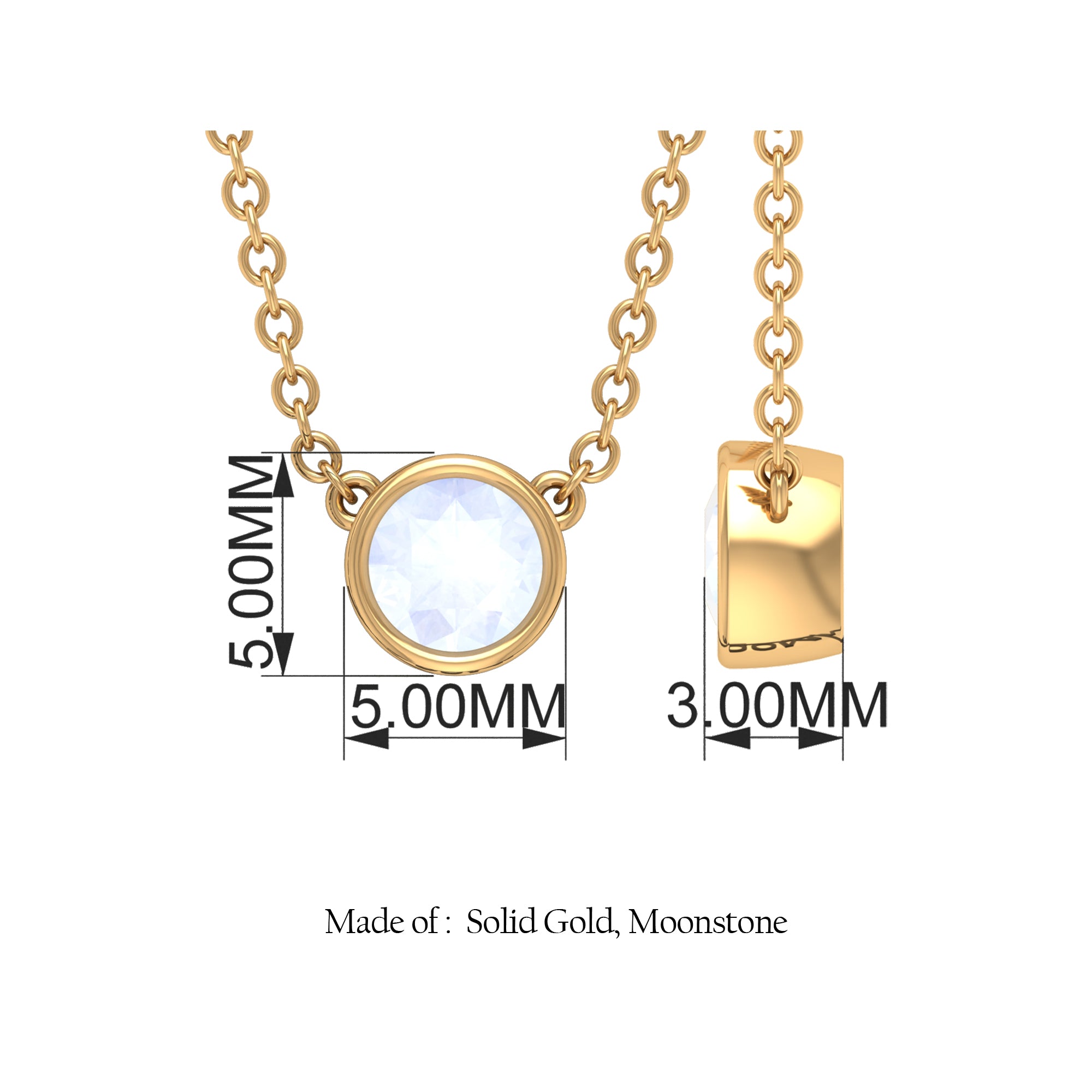 Bezel Set Round Moonstone Solitaire Necklace Moonstone - ( AAA ) - Quality - Rosec Jewels