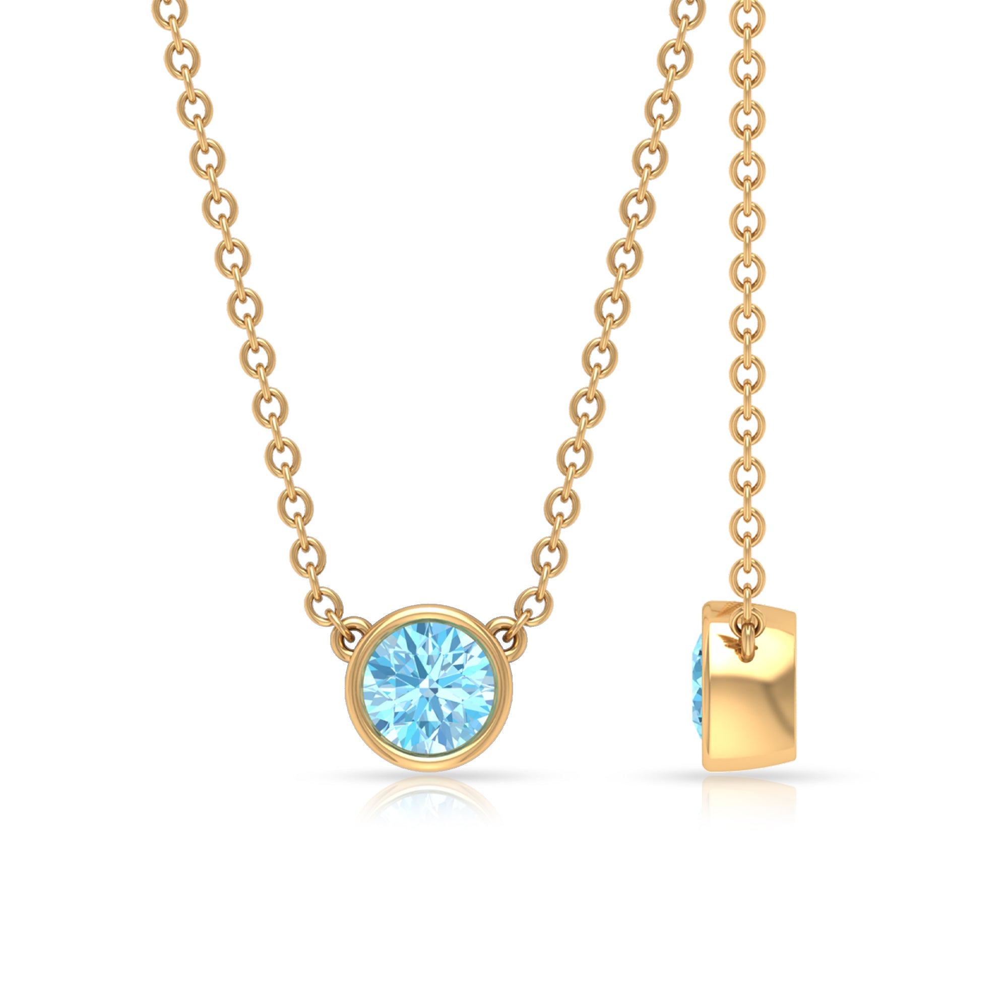 1/4 CT Round Aquamarine Solitaire Necklace in Gold Aquamarine - ( AAA ) - Quality - Rosec Jewels