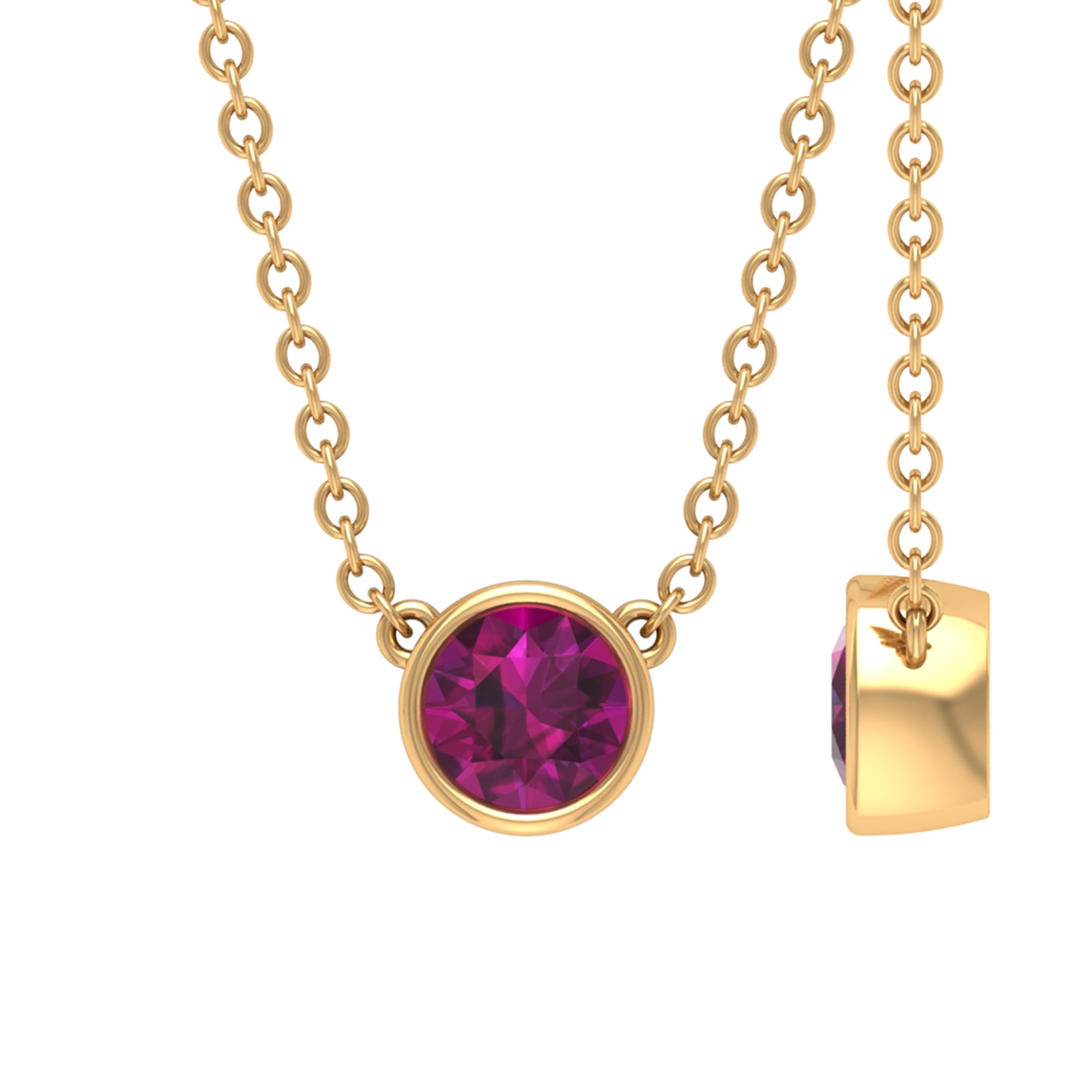 1/4 CT Natural Rhodolite Solitaire Gold Necklace in Bezel Setting Rhodolite - ( AAA ) - Quality - Rosec Jewels