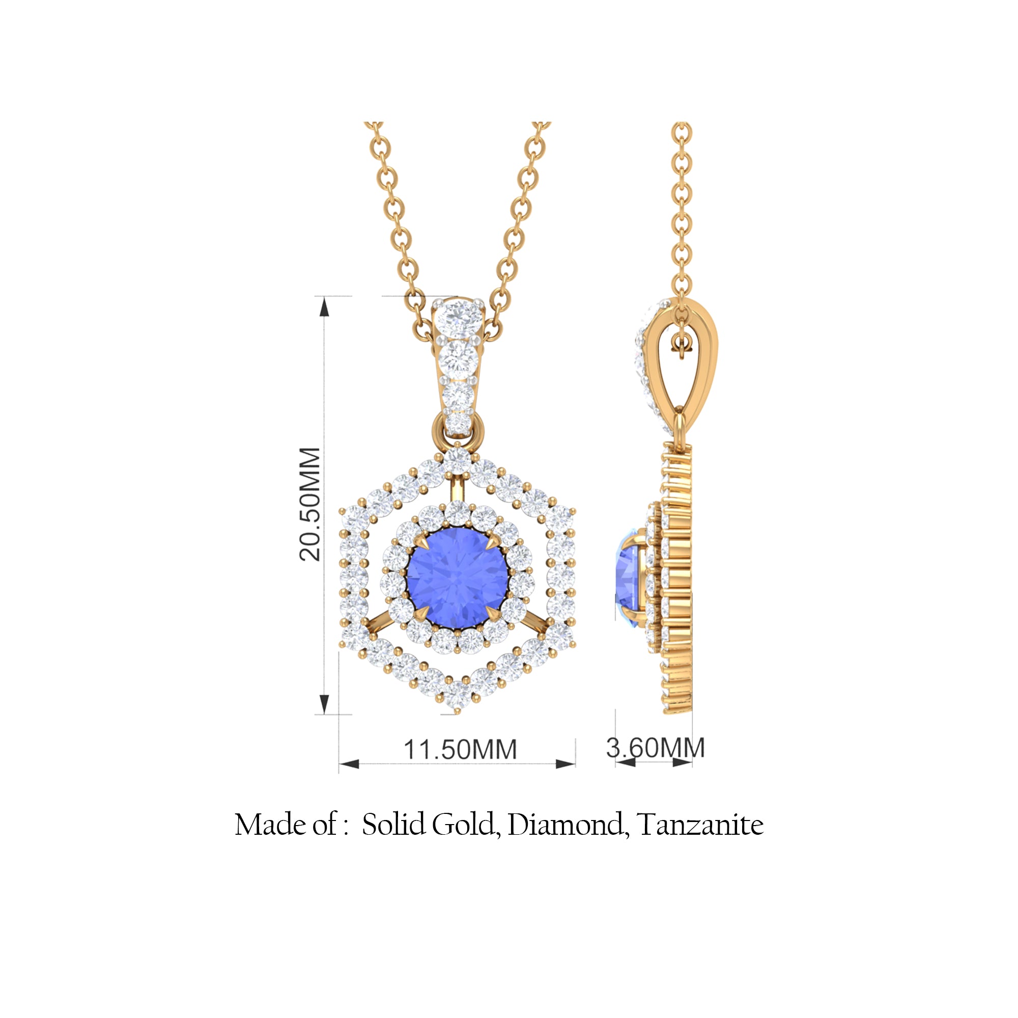 Tanzanite and Diamond Hexagon Pendant Necklace Tanzanite - ( AAA ) - Quality - Rosec Jewels