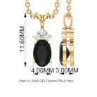 Minimal Black Onyx Oval Pendant Necklace with Diamond Black Onyx - ( AAA ) - Quality - Rosec Jewels