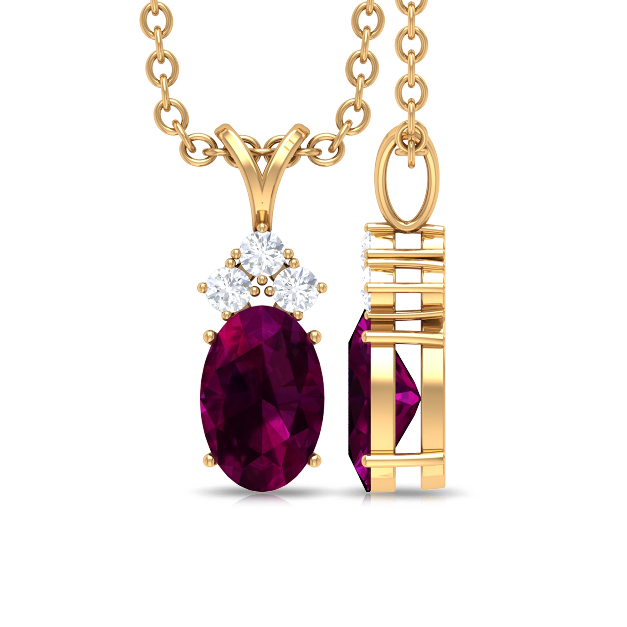 Minimal Oval Rhodolite Pendant with Diamond Stones Rhodolite - ( AAA ) - Quality - Rosec Jewels