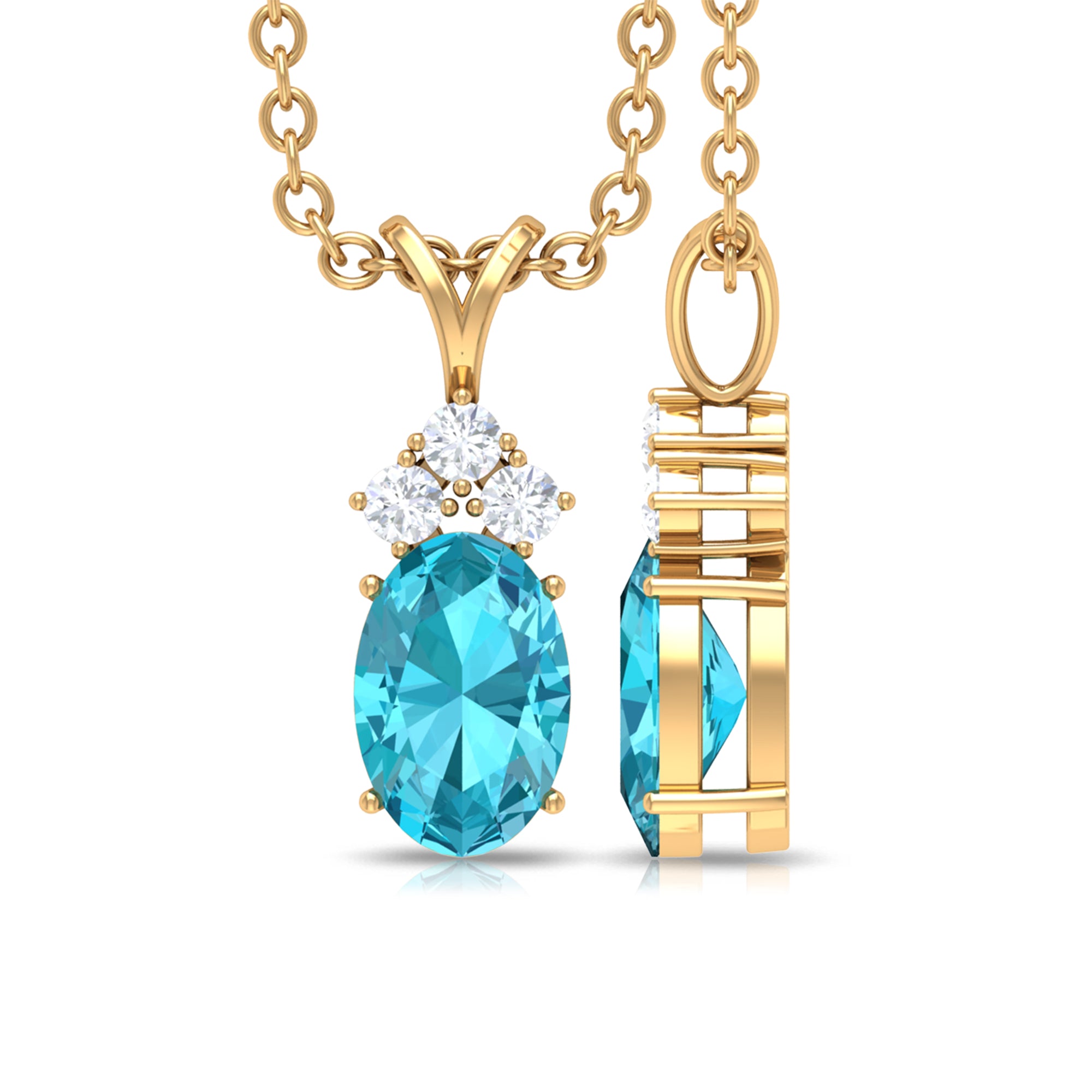 Minimal Oval Swiss Blue Topaz Pendant with Diamond Stones Swiss Blue Topaz - ( AAA ) - Quality - Rosec Jewels