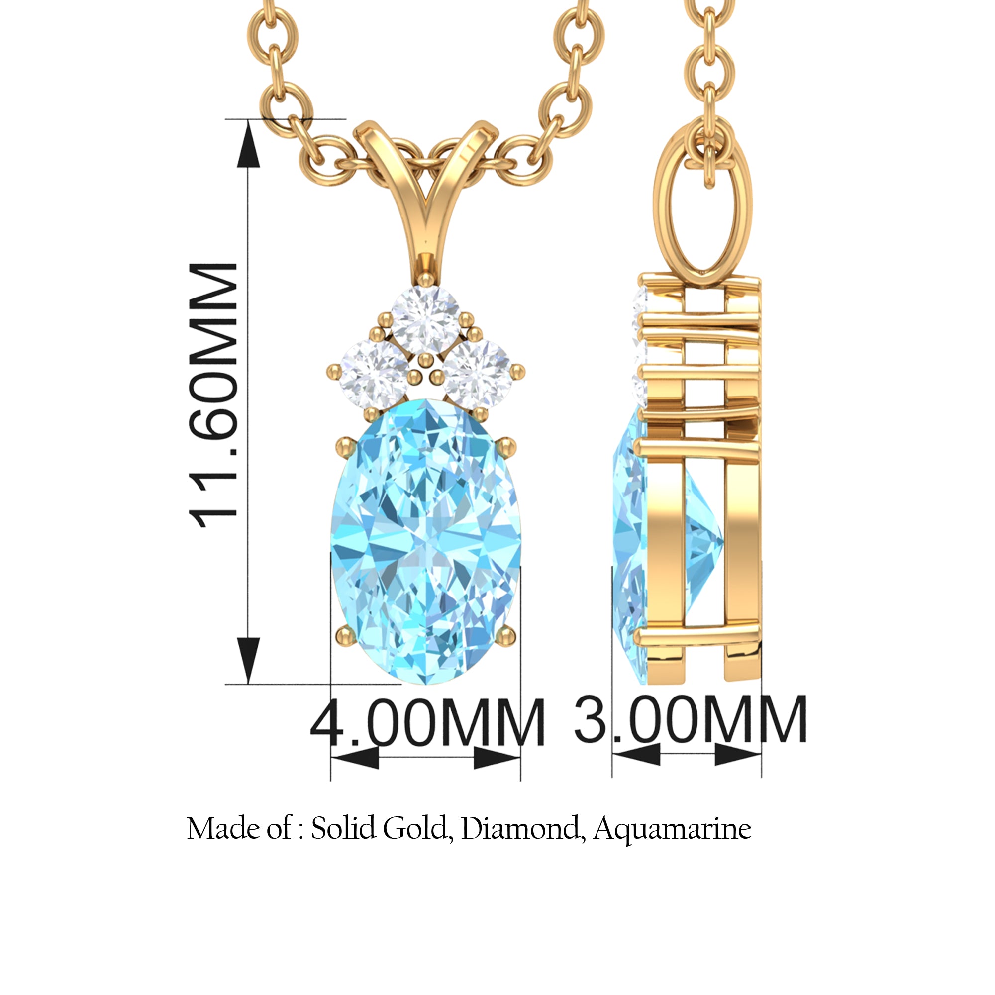 Oval Cut Aquamarine Pendant with Diamond Trio Aquamarine - ( AAA ) - Quality - Rosec Jewels