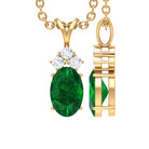 Simple Emerald Oval Pendant Necklace with Diamond Trio Emerald - ( AAA ) - Quality - Rosec Jewels