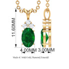 Simple Emerald Oval Pendant Necklace with Diamond Trio Emerald - ( AAA ) - Quality - Rosec Jewels