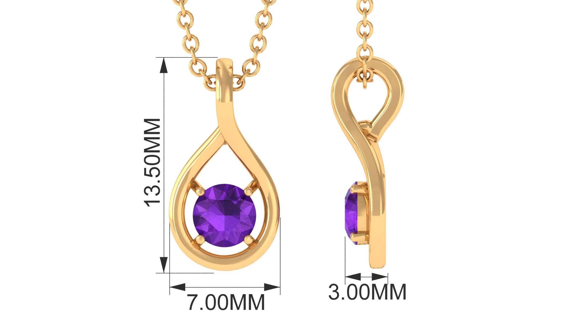 Round Amethyst Solitaire Teardrop Pendant Amethyst - ( AAA ) - Quality - Rosec Jewels