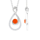 Natural Fire Opal Infinity Pendant Necklace with Diamond Fire Opal - ( AAA ) - Quality - Rosec Jewels