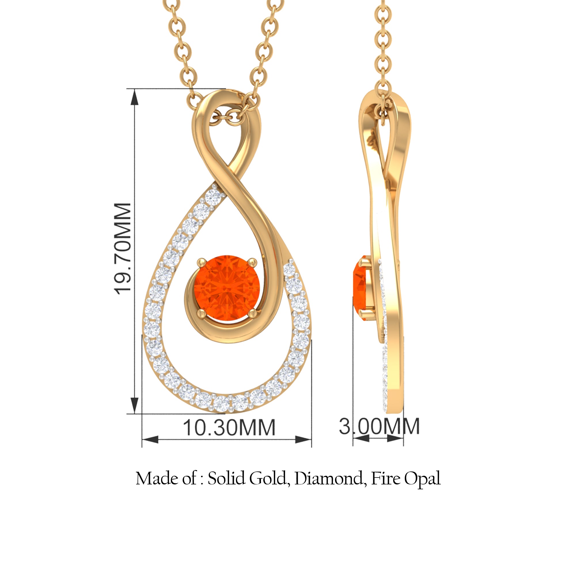 Natural Fire Opal Infinity Pendant Necklace with Diamond Fire Opal - ( AAA ) - Quality - Rosec Jewels